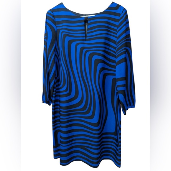 Tahari Arthur S. Levine "Elton" Dress Size 10 Black Cobalt Blue Black Zip Back - Picture 1 of 6